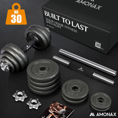 Amonax 20kg 30kg Cast Iron Adjustable Dumbbells Weight Set, Barbell Set Men Women, Strength Training Equipment Home Gym Fitness, Dumbell Pair Hand Weight, Bar Bells Free Weights for Weight Lifting