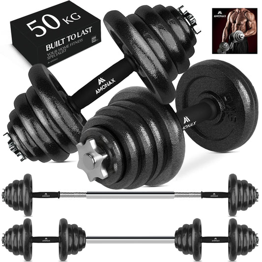 Amonax 20kg 30kg Cast Iron Adjustable Dumbbells Weight Set, Barbell Set Men Women, Strength Training Equipment Home Gym Fitness, Dumbell Pair Hand Weight, Bar Bells Free Weights for Weight Lifting