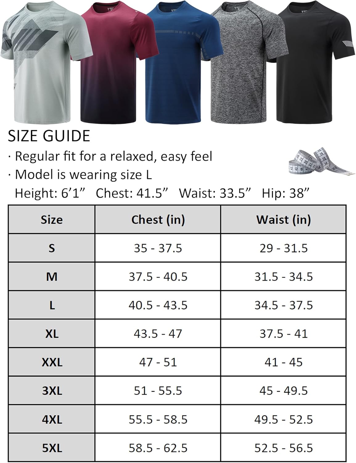 Liberty Imports 5 Pack Men’s Active Quick Dry Crew Neck T Shirts | Athletic Running Gym Workout Short Sleeve Tee Tops Bulk