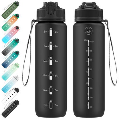 EYQ 1 L Water Bottle, 1 Litre Water Bottle, 32oz Leak-Proof Drinks Bottle, Tritan BPA-Free, Motivational Water Bottle with Time Marker, Sports Drinks Bottle for Fitness, School, Gym, Outdoor Sports