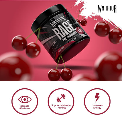 Warrior Rage - Pre-Workout Powder - 392g - Energy Drink Supplement with Vitamin C, Beta Alanine and Creatine Gluconate - 45 Servings (Charged Cherry)