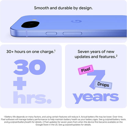 Blue smartphone side profile with power and volume buttons