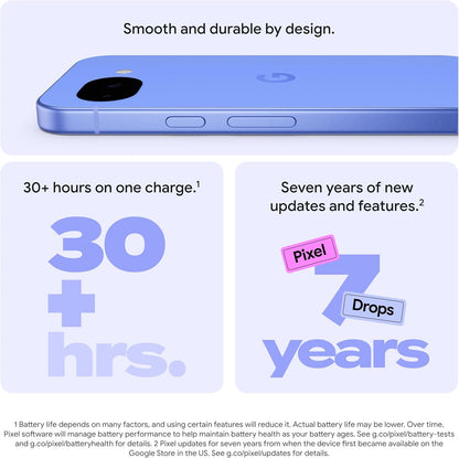Blue unlocked 5G smartphone side view with volume and power buttons