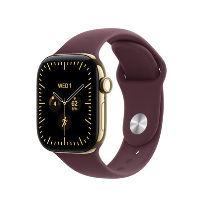 GPS smartwatch with plum silicone band and black square display