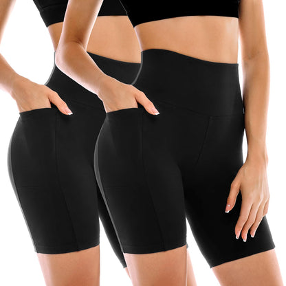 2 Pack Womens Biker Shorts with Pockets