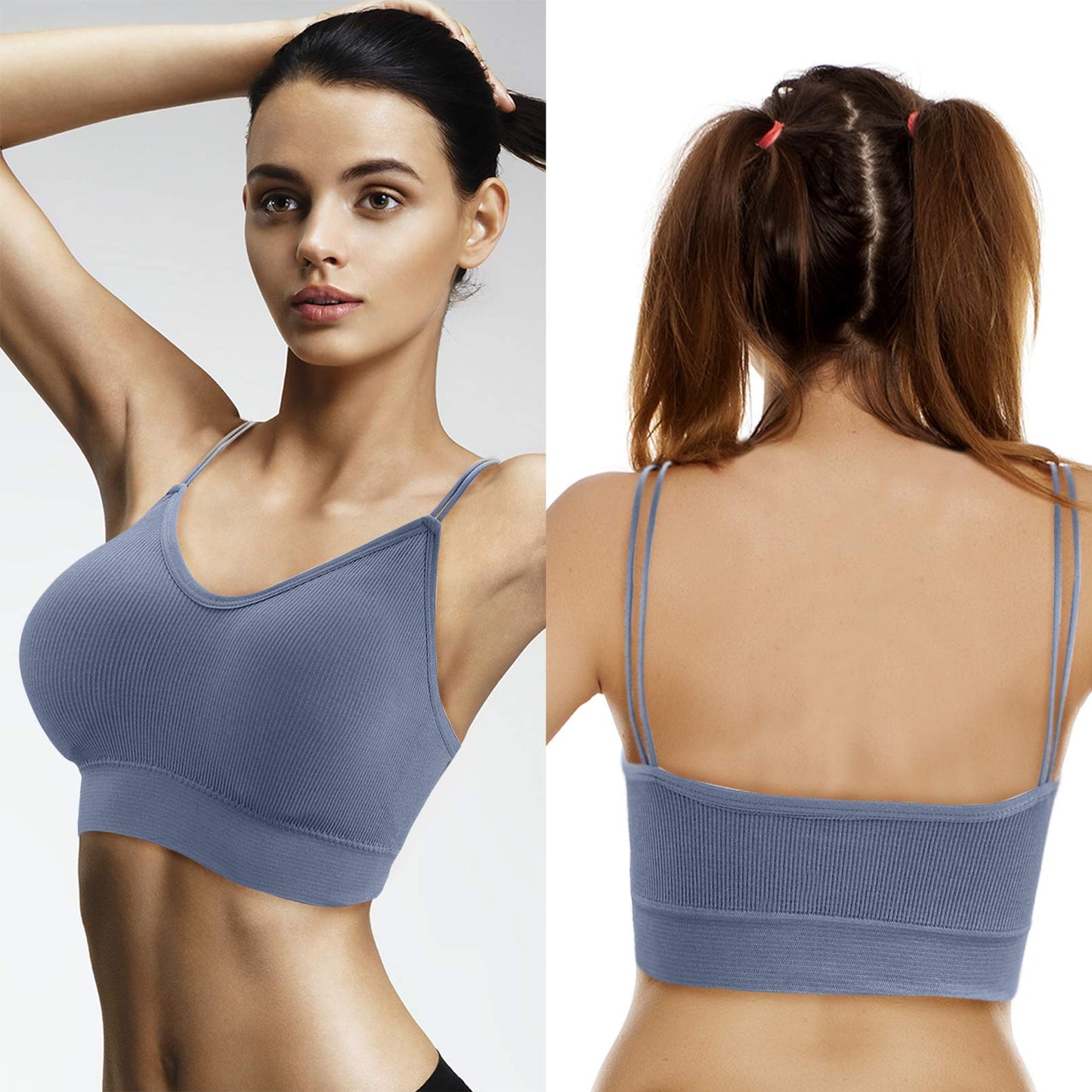 BQTQ 5 Pieces Camisole Bras for Women V Neck Camisole Bralettes Seamless Sleeping Bra with Straps and Removable Pads for Women Girls