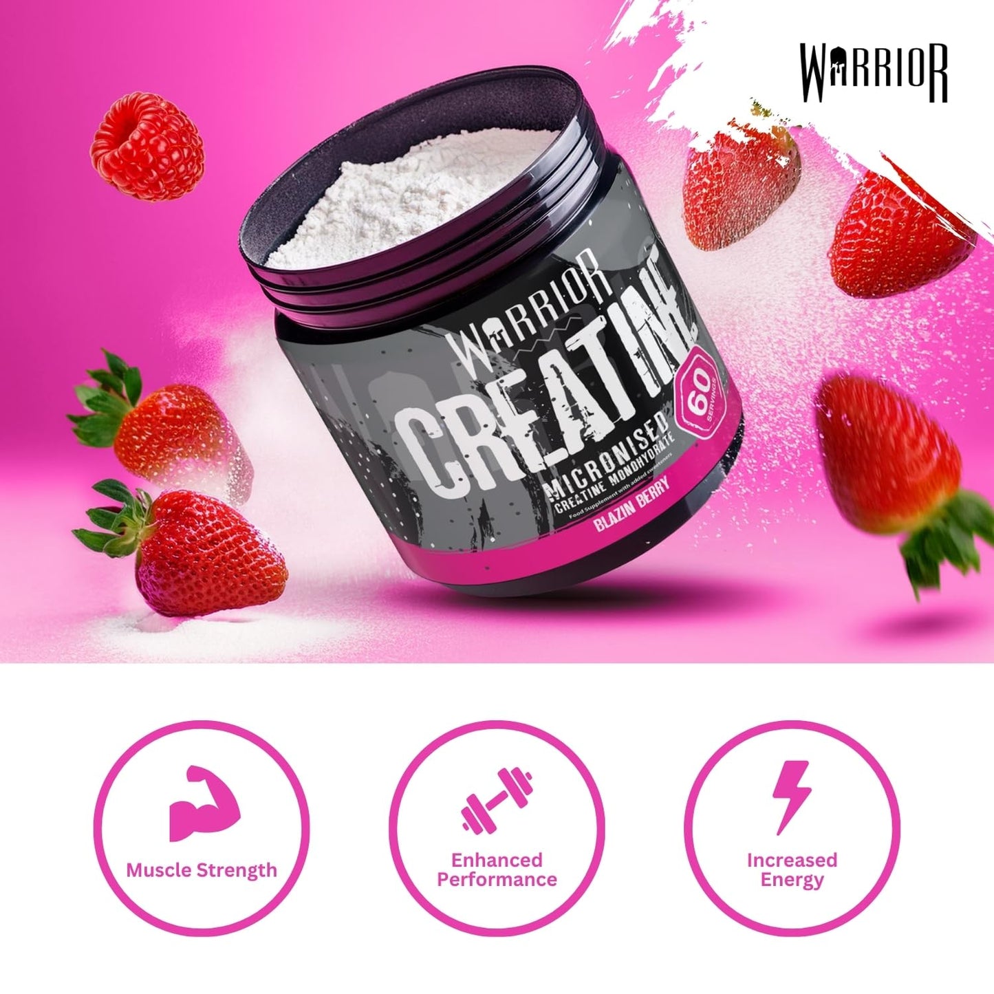 Warrior Creatine Monohydrate Powder 300g – Micronised – Proven to Improve Physical Performance and Recovery, 5g Servings (Unflavoured)