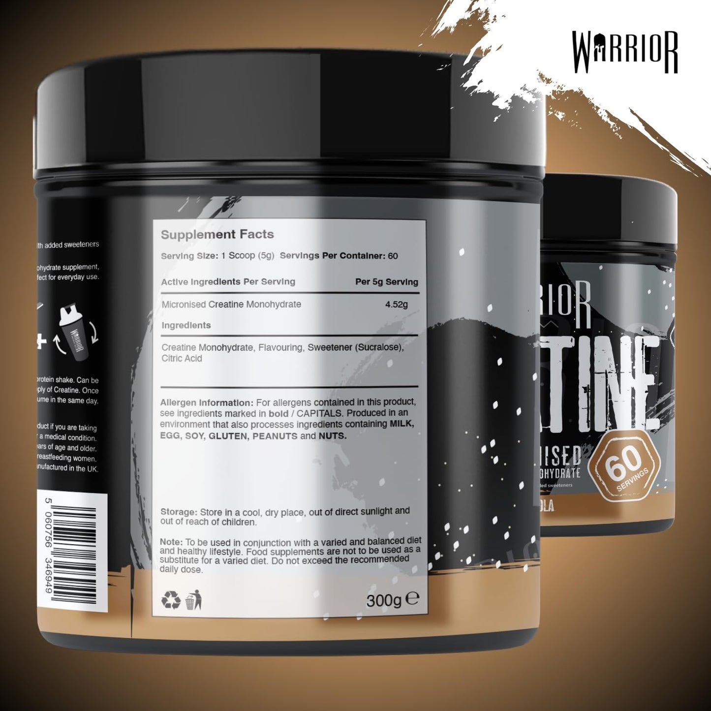 Warrior Creatine Monohydrate Powder 300g – Micronised – Proven to Improve Physical Performance and Recovery, 5g Servings (Unflavoured)