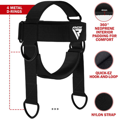 RDX Neck Harness Weight Lifting Training, Head Harness Exerciser, 4MM Padded Neck Builder, 90CM Long Adjustable Steel Chain, Gym Boxing Strength Resistance Workout, Strengthener Trainer Equipment