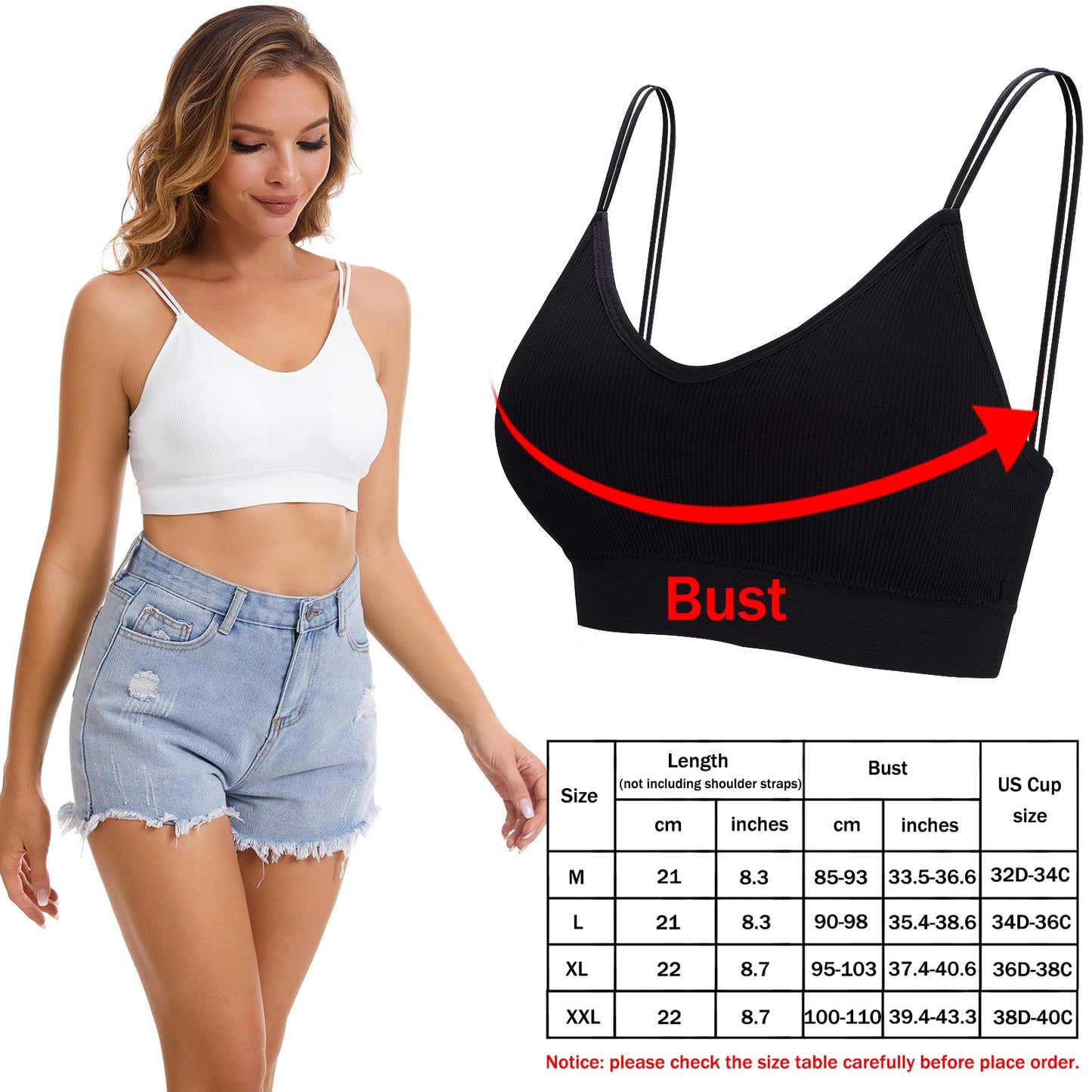 BQTQ 5 Pieces Camisole Bras for Women V Neck Camisole Bralettes Seamless Sleeping Bra with Straps and Removable Pads for Women Girls
