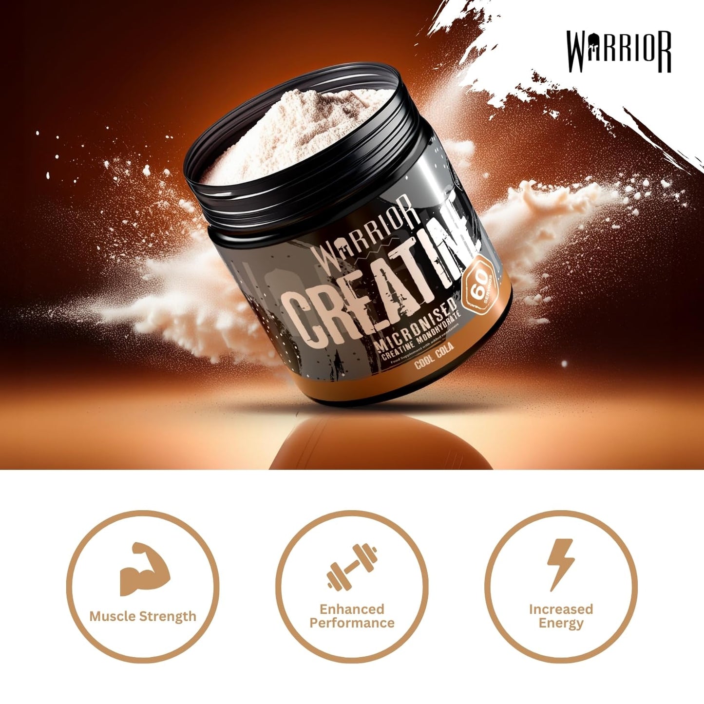 Warrior Creatine Monohydrate Powder 300g – Micronised – Proven to Improve Physical Performance and Recovery, 5g Servings (Unflavoured)