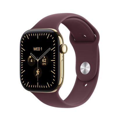 GPS smartwatch with plum silicone band and black square display