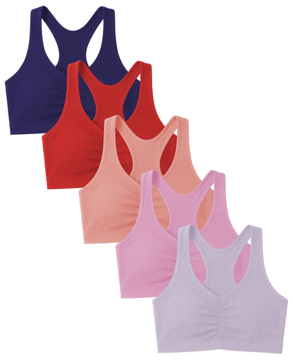 Sexy Basics Women's Cotton Spandex Racer Back Bra | 4 Way Stretch Pullover Workout Sport Bras (Multi-Pack)