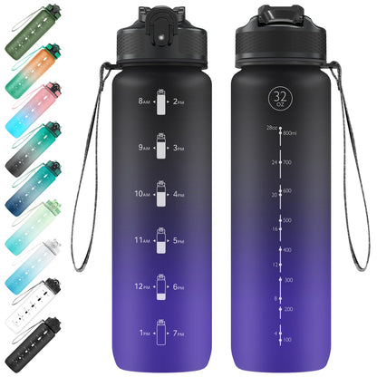 EYQ 1 L Water Bottle, 1 Litre Water Bottle, 32oz Leak-Proof Drinks Bottle, Tritan BPA-Free, Motivational Water Bottle with Time Marker, Sports Drinks Bottle for Fitness, School, Gym, Outdoor Sports