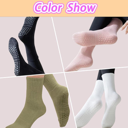 ZANZER Pilates Yoga Socks with Grips for Women,Non-Slip Yoga Crew Socks for Sport,Hospital,Ballet,Barre,Dance,Barefoot,Workout Anti-Skid Athletic Socks