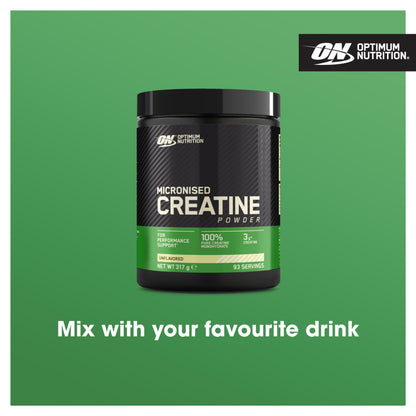 Optimum Nutrition Micronised Creatine Powder, 100% Pure Creatine Monohydrate Powder for Performance and Muscle Power, Unflavoured Shake, 186 Servings, 634 g