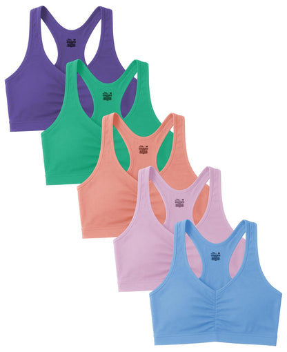 Sexy Basics Women's Cotton Spandex Racer Back Bra | 4 Way Stretch Pullover Workout Sport Bras (Multi-Pack)