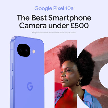 Blue smartphone back with dual cameras and Google logo, single rear view.