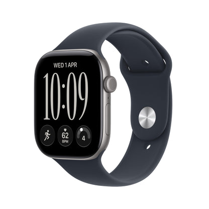 GPS smartwatch with dark navy silicone band and black square display