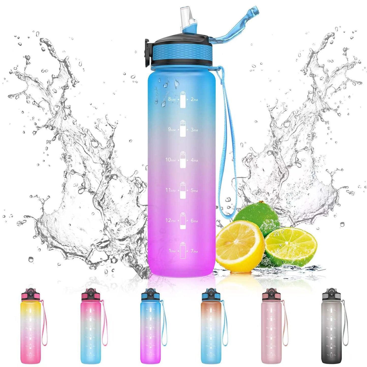 EYQ 1 L Water Bottle, 1 Litre Water bottle with Straw, Leak-Proof, Tritan BPA-Free, Motivational Water Bottle with Time Marker, Sports Drinks Bottle for Fitness, School, Gym, Outdoor Sports