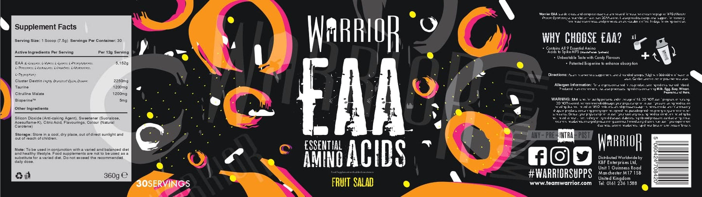 Warrior EAA - Essential Amino Acids - 360g - Provides Exceptional Support for Recovery & Muscle Soreness - Formula Includes Cyclic Dextrin, Taurine and More, Blue Raspberry