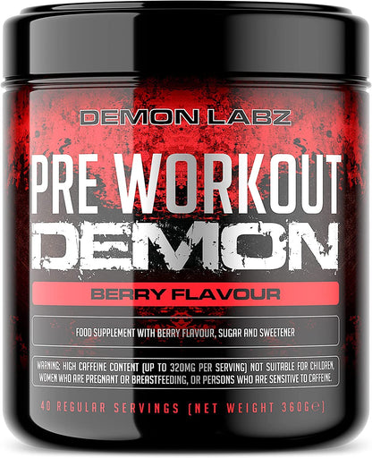 Pre Workout Demon - Advanced Pre-Workout Energy Powder with Creatine, Caffeine, Beta-Alanine & Glutamine, Blue Raspberry, 720-80 Servings