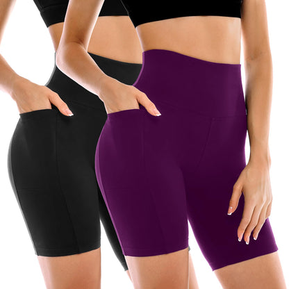 2 Pack Womens Biker Shorts with Pockets