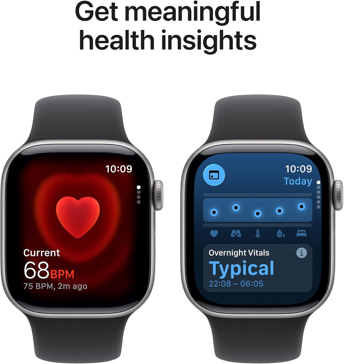 Apple Watch Series 11 GPS smartwatch pair with black sport bands and health insights