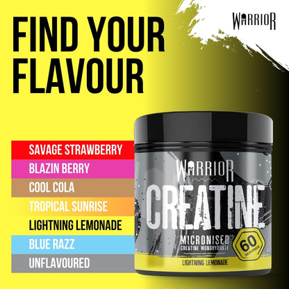 Warrior Creatine Monohydrate Powder 300g – Micronised – Proven to Improve Physical Performance and Recovery, 5g Servings (Unflavoured)