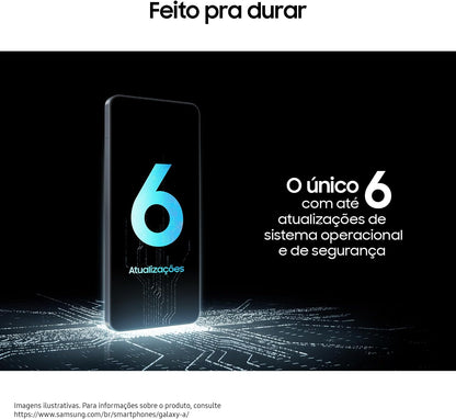 Black smartphone with screen graphic showing 6 updates and security