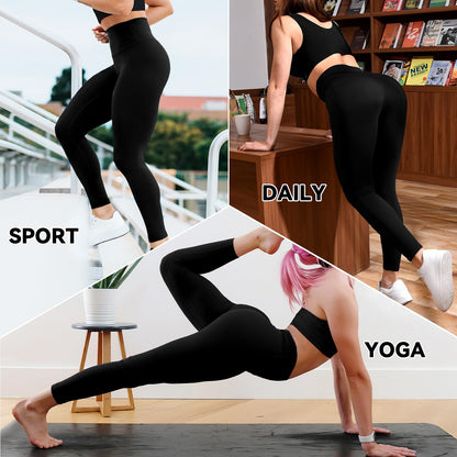 SINOPHANT Pack of 3 Women's High Waist Opaque Black Leggings for Gym Yoga Sports