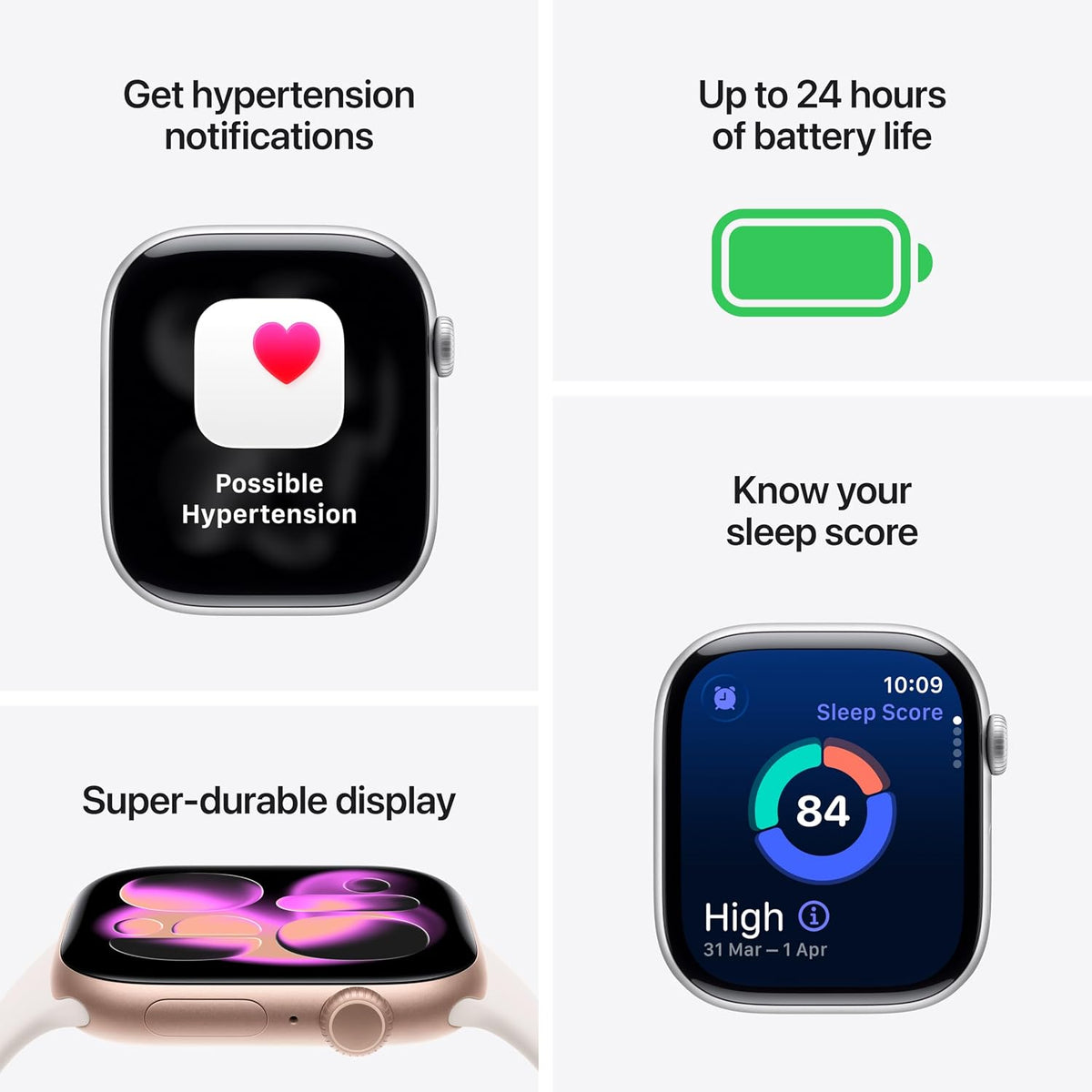 Black Apple Watch GPS smartwatch with sport band, possible hypertention and sleep score screens