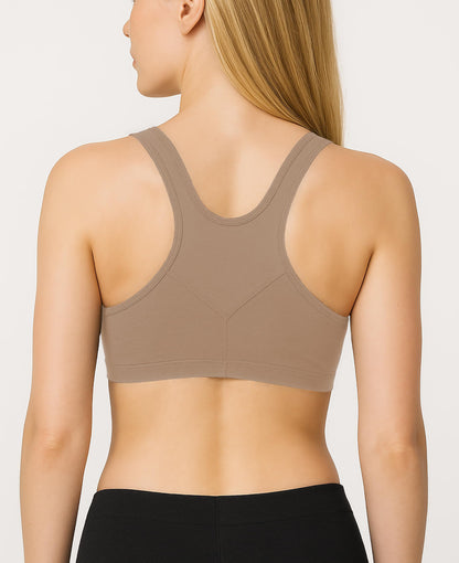 Sexy Basics Women's Cotton Spandex Racer Back Bra | 4 Way Stretch Pullover Workout Sport Bras (Multi-Pack)
