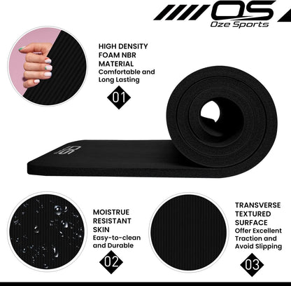 OZE SPORTS Yoga Mat – Extra Thick NBR Foam, Non-Slip, Large