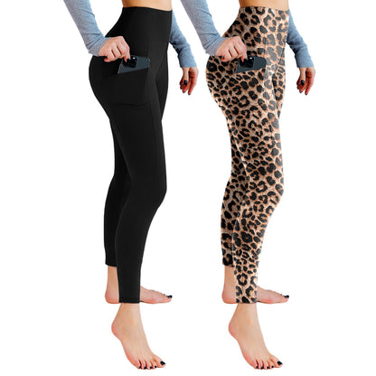 Leafigure 2-Pack High Waist Gym Leggings with Pockets for Women