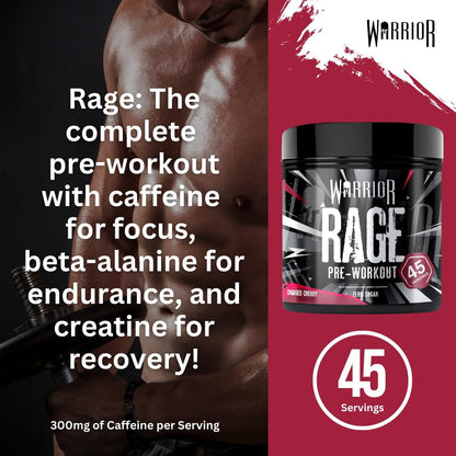 Warrior Rage - Pre-Workout Powder - 392g - Energy Drink Supplement with Vitamin C, Beta Alanine and Creatine Gluconate - 45 Servings (Charged Cherry)