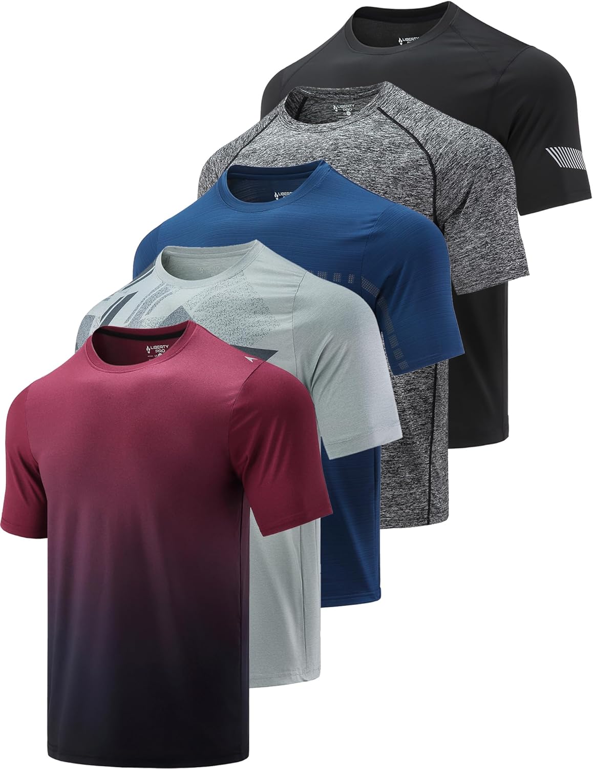 Liberty Imports 5 Pack Men’s Active Quick Dry Crew Neck T Shirts | Athletic Running Gym Workout Short Sleeve Tee Tops Bulk