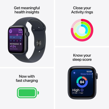 Apple Watch SE 3 GPS smartwatch with midnight sport band, health rings and sleep screen