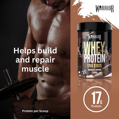 Warrior Whey Protein Powder 500g - Up to 36g* Protein per Shake – Low Sugar - Muscle Growth and Recovery Drink - Amazing Taste - 20 Servings - GMP Certified (Double Chocolate)