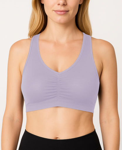 Sexy Basics Women's Cotton Spandex Racer Back Bra | 4 Way Stretch Pullover Workout Sport Bras (Multi-Pack)