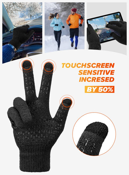 TRENDOUX Soft Warm Touch Screen Winter Thermal Gloves Men Women, Non-slip Grip, Elastic Cuff, Knit Stretchy Material