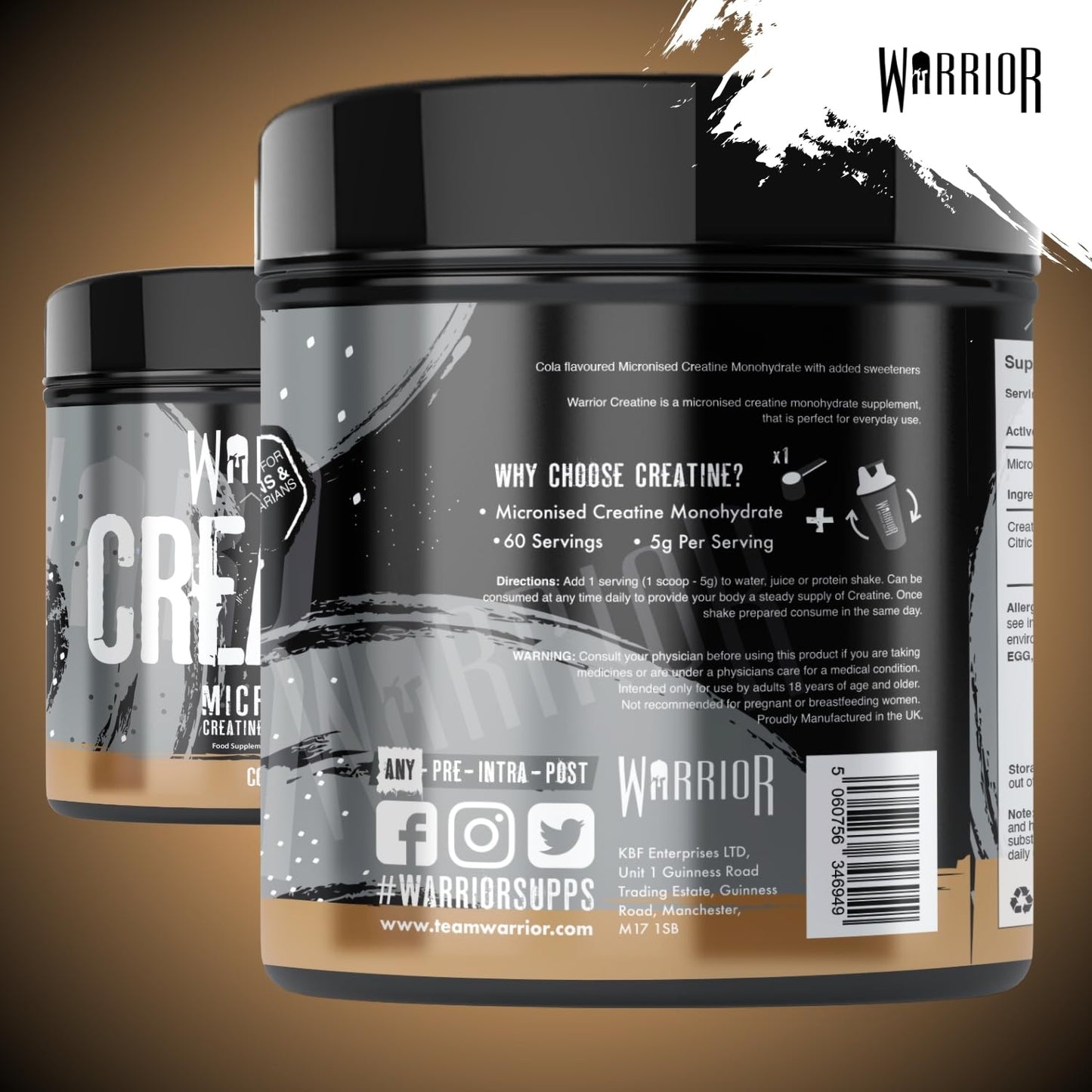 Warrior Creatine Monohydrate Powder 300g – Micronised – Proven to Improve Physical Performance and Recovery, 5g Servings (Unflavoured)