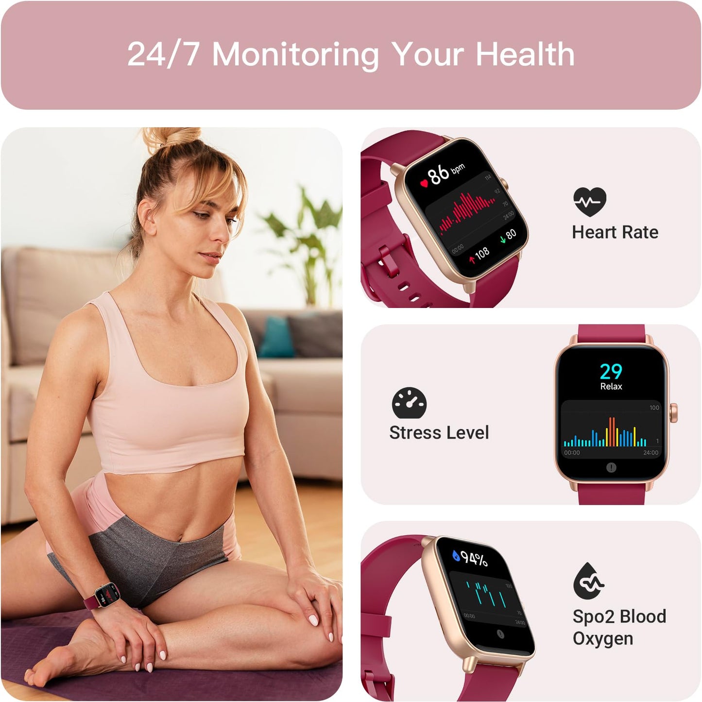 Gydom Smartwatch for Women with Phone Function and Integrated Alexa, 1.8 Inch Screen, Men’s Fitness Watch with 100+ Sports Modes, SpO2, Heart Rate, Stress, Sleep Monitor, 100 Watch Faces, IP68