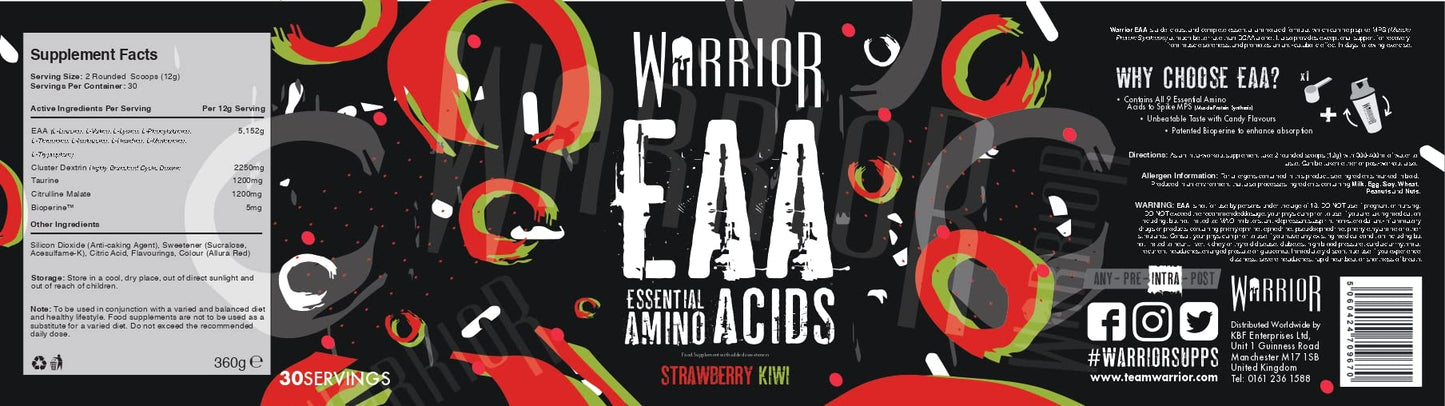 Warrior EAA - Essential Amino Acids - 360g - Provides Exceptional Support for Recovery & Muscle Soreness - Formula Includes Cyclic Dextrin, Taurine and More, Blue Raspberry