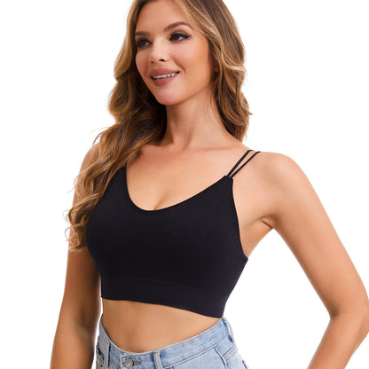 BQTQ 5 Pieces Camisole Bras for Women V Neck Camisole Bralettes Seamless Sleeping Bra with Straps and Removable Pads for Women Girls