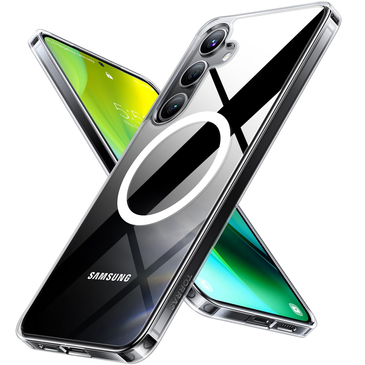 TORRAS for Samsung Galaxy Triple Camera Series [Durable Titanium Stand] [20W Wireless Charging] [TOP 19N Magnetic] [12FT Drop Protection] Case (Clear, Samsung S24 Ultra)