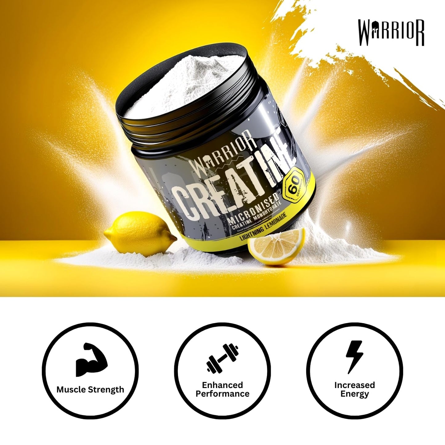 Warrior Creatine Monohydrate Powder 300g – Micronised – Proven to Improve Physical Performance and Recovery, 5g Servings (Unflavoured)