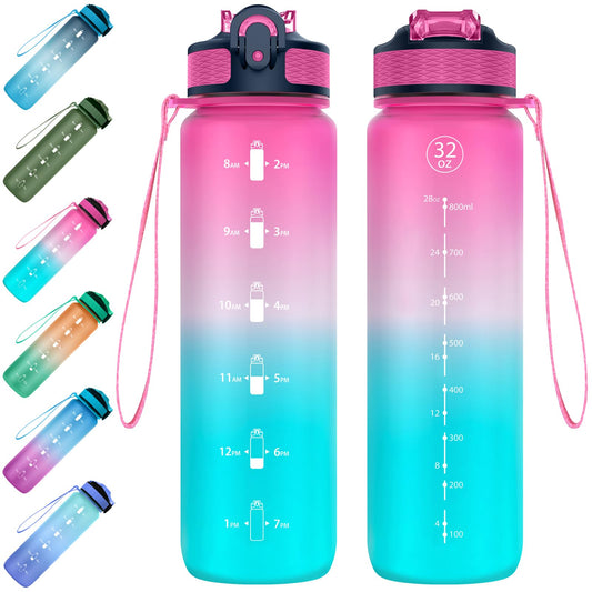 EYQ 1 L Water Bottle, 1 Litre Water Bottle, 32oz Leak-Proof Drinks Bottle, Tritan BPA-Free, Motivational Water Bottle with Time Marker, Sports Drinks Bottle for Fitness, School, Gym, Outdoor Sports