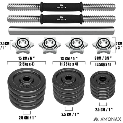 Amonax 20kg 30kg Cast Iron Adjustable Dumbbells Weight Set, Barbell Set Men Women, Strength Training Equipment Home Gym Fitness, Dumbell Pair Hand Weight, Bar Bells Free Weights for Weight Lifting