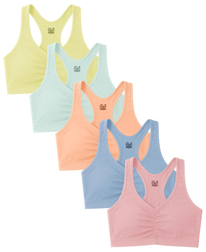 Sexy Basics Women's Cotton Spandex Racer Back Bra | 4 Way Stretch Pullover Workout Sport Bras (Multi-Pack)